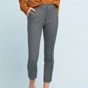 Anthropologie Pants 12 Petite The Essential Slim Crop Black/White Plaid Stretch